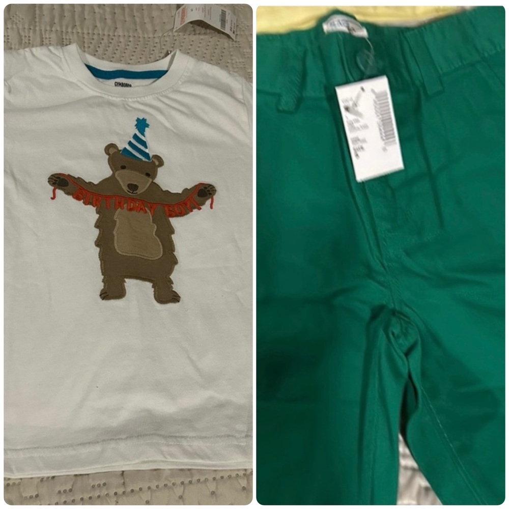 Gymboree White Tee Bear Birthday and Green Chino Shorts by Children’s Place
